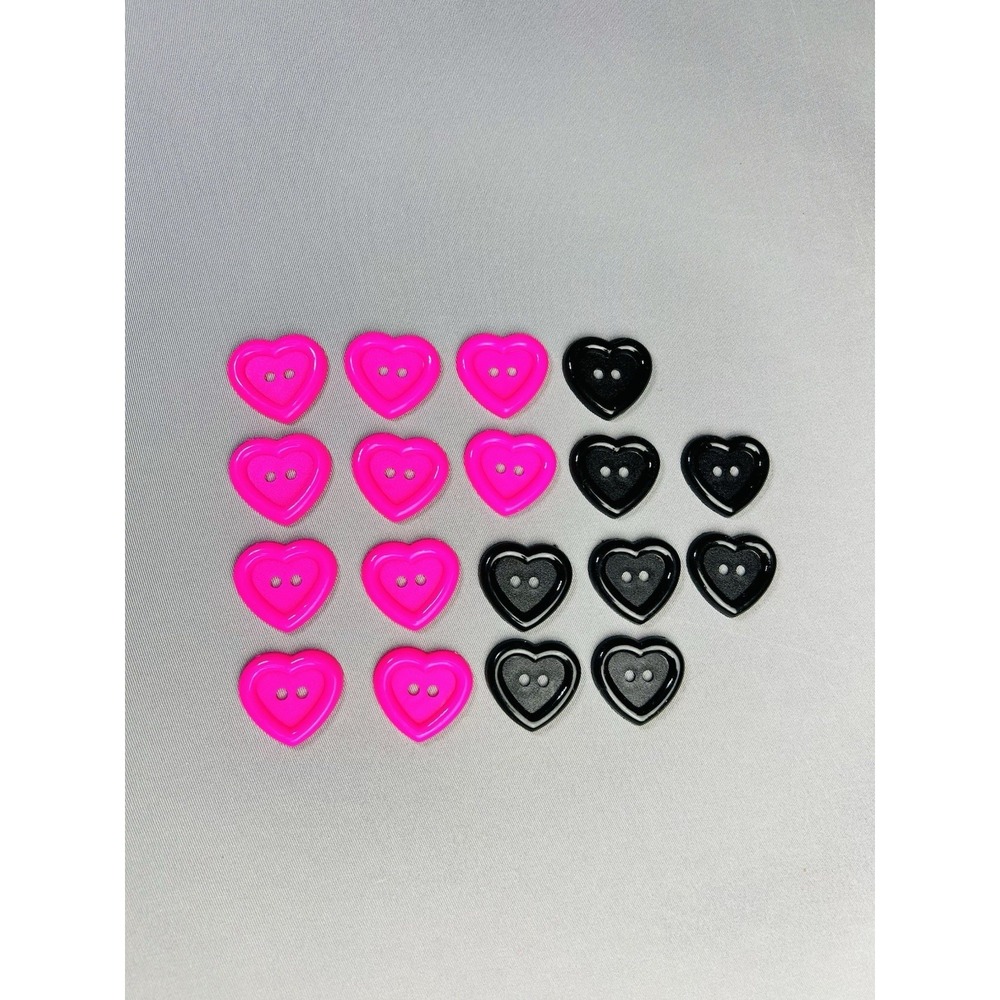 Large Pink &‎ Black Heart Shaped Novelty Sewing Buttons Lot Of 18